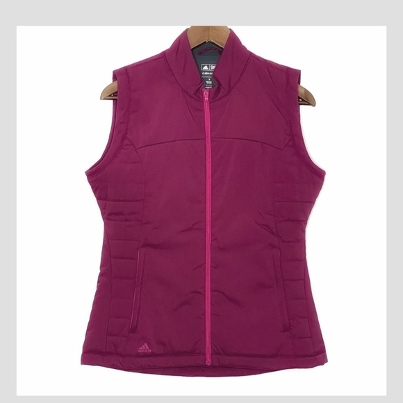 Adidas Clima Warm Down Fleece Lined Vest Zip Front Zip Pockets Wine Berry Pink - Picture 9 of 9